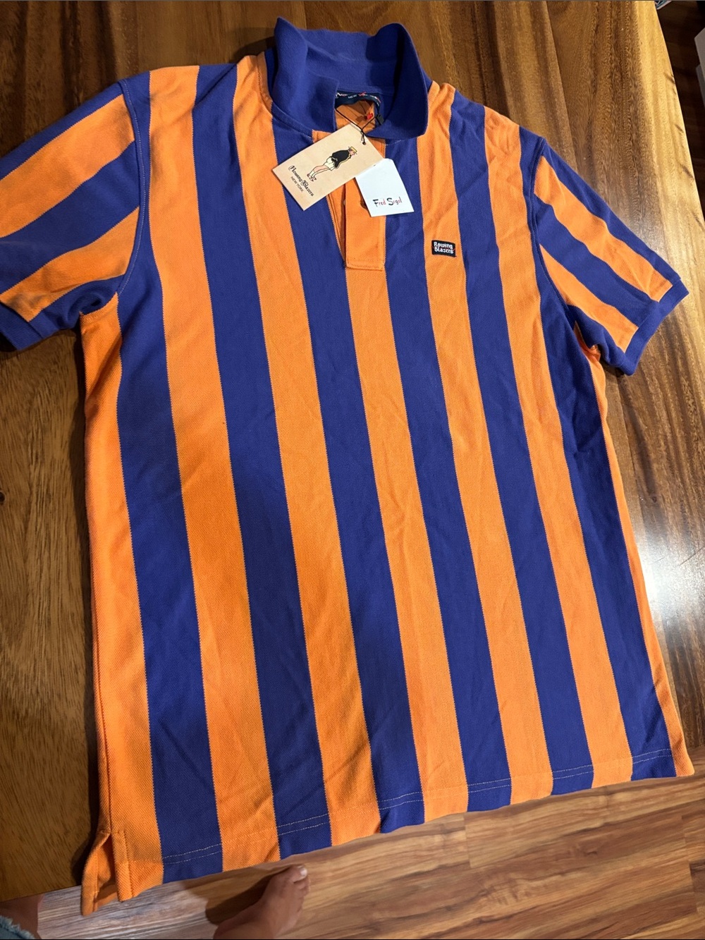 Rowing Blazers Orange and Blue Bold-Stripe Polo Shirt